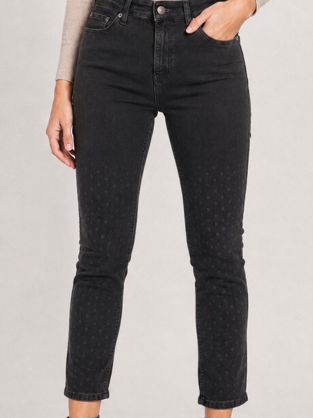 CAMBIO Piper Short Black Tonal Dot Grid Skinny Jeans Sz 8